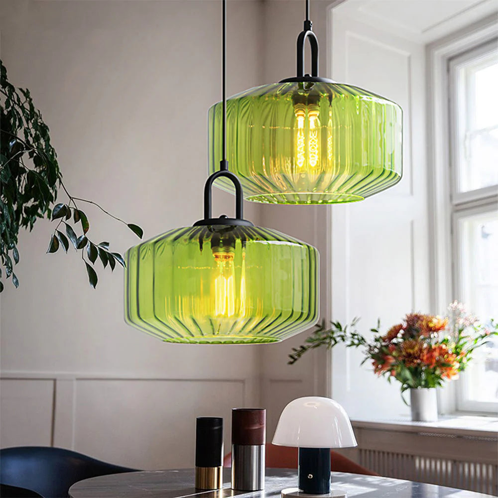 Mid Century Retro Striped Glass Pendant Light