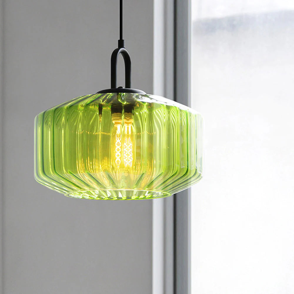 Mid Century Retro Striped Glass Pendant Light