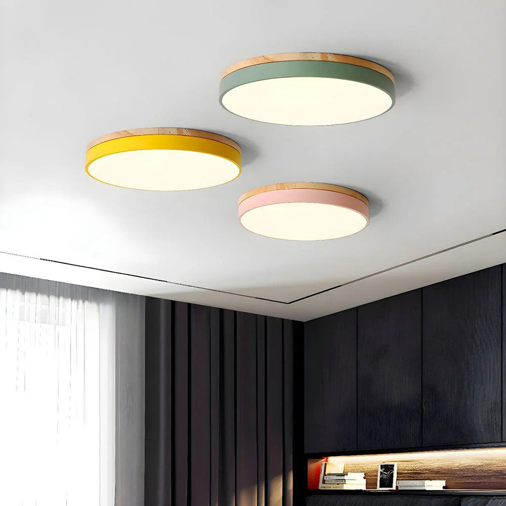 Nordic Simple Wooden Round Shape Flush Mount Ceiling Lights