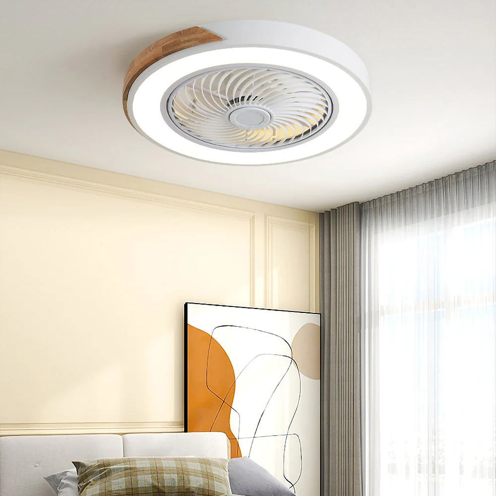 Nordic Wooden Round Ceiling fan with LED Light