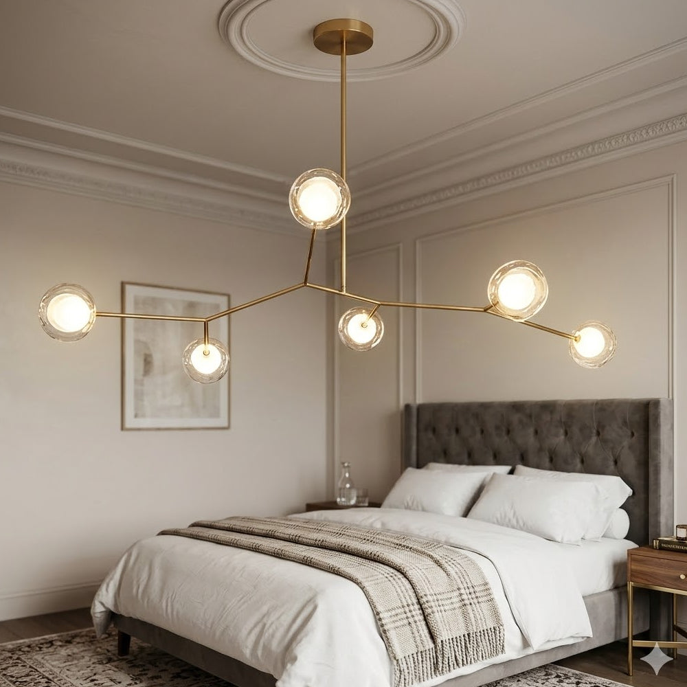 French Retro Molecular golden branches Glass Balls Chandelier