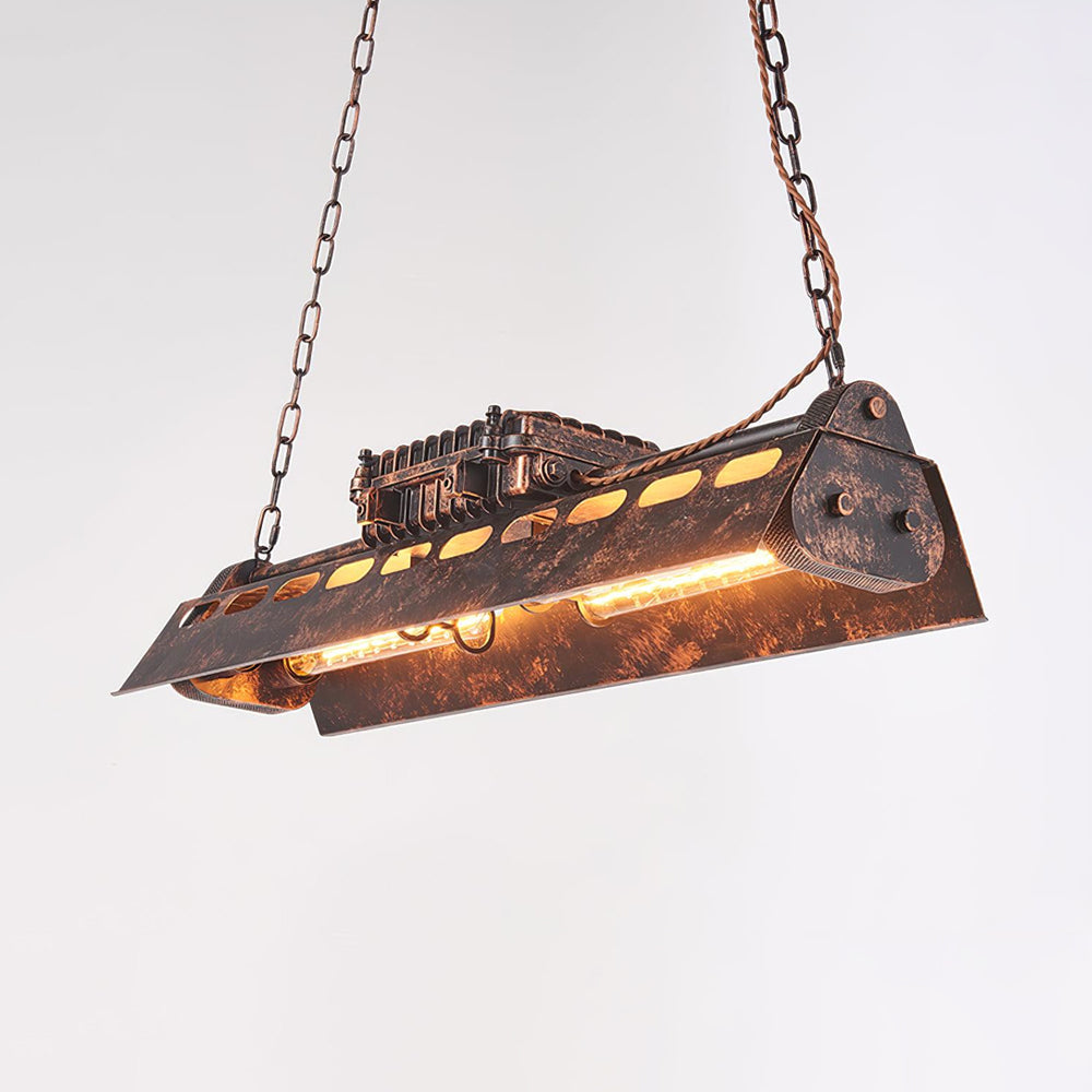 Industrial Steampunk Rectangular Rust Color Metal Chandelier