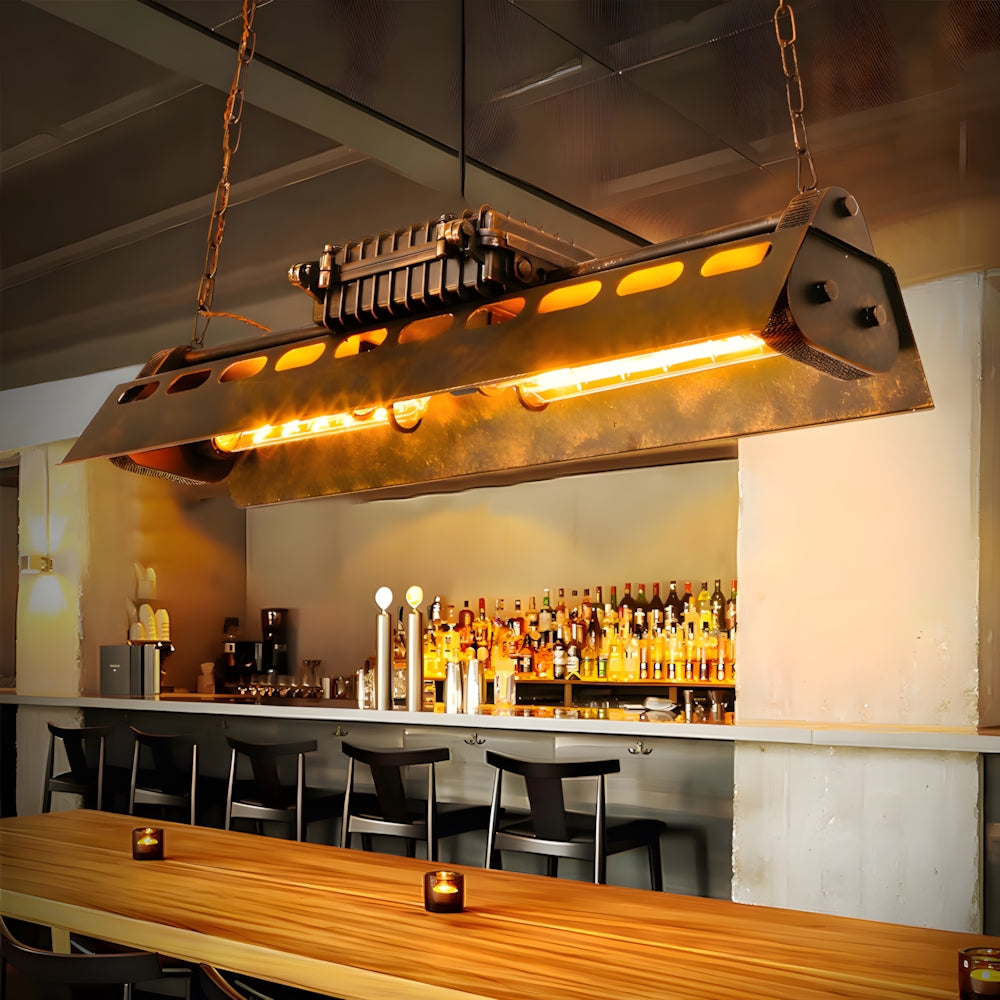 Industrial Steampunk Rectangular Rust Color Metal Chandelier