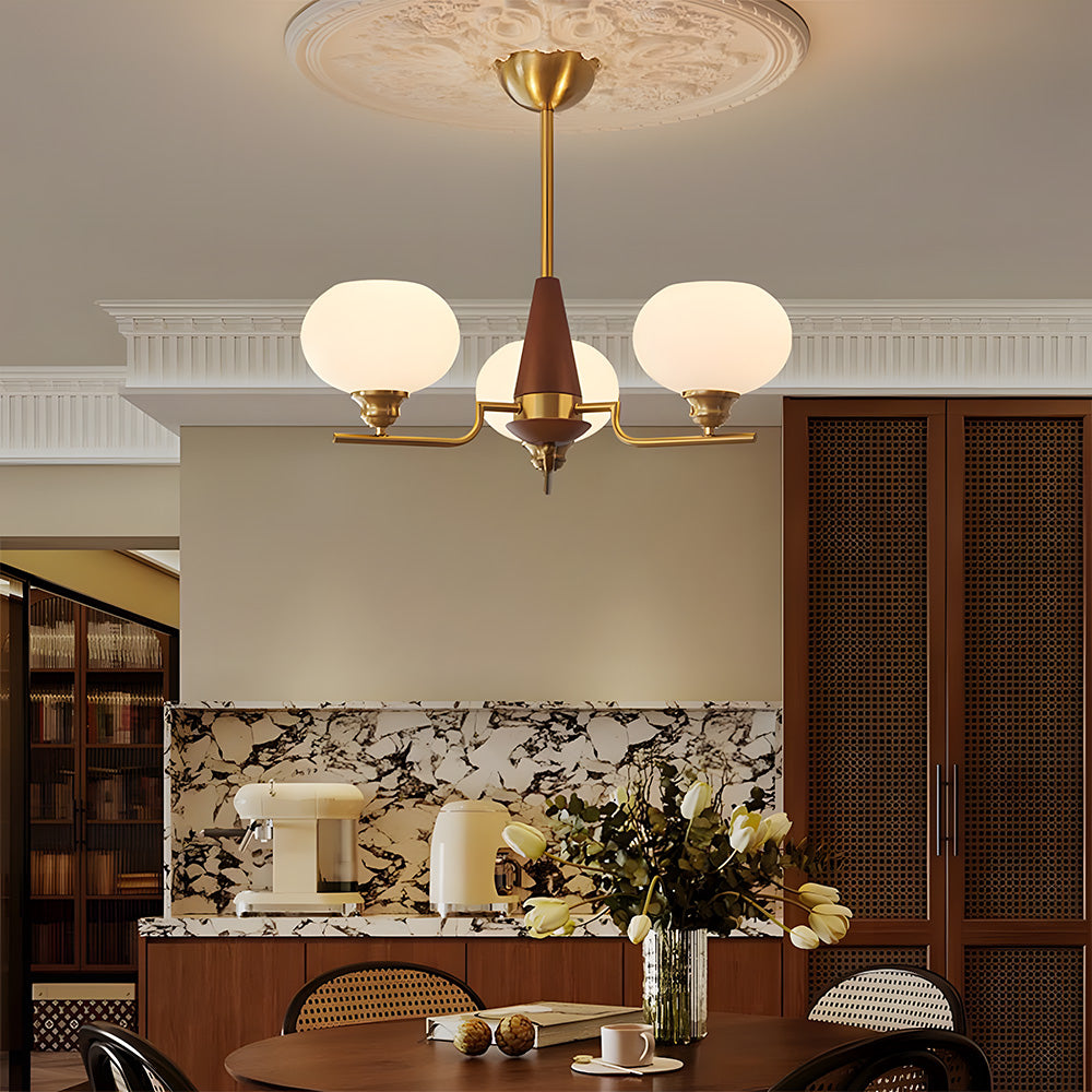 Vintage Inspired Walnut Globe Chandelier