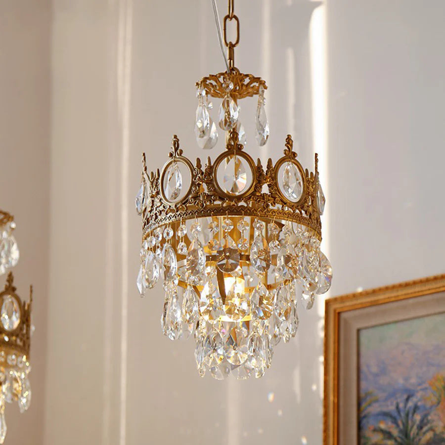Retro French Luxury Elegant Gold Crystal Chandelier