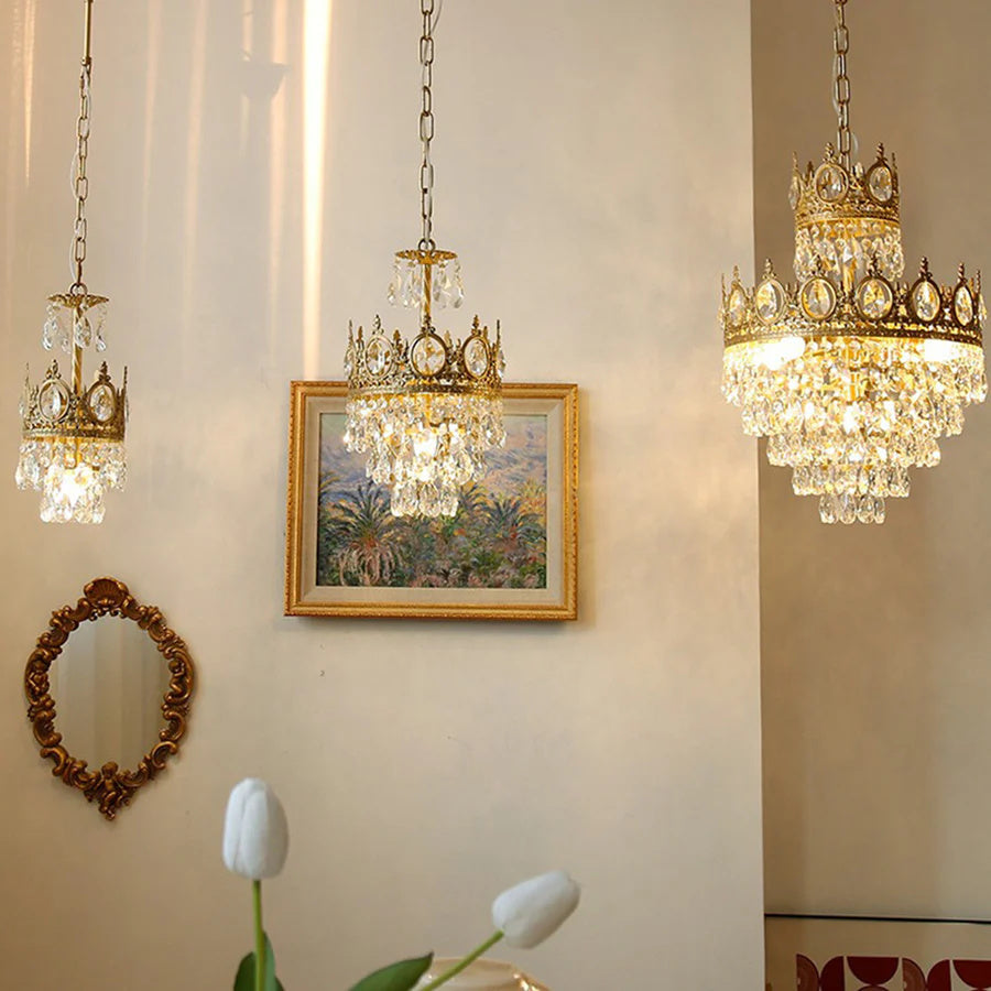 Retro French Luxury Elegant Gold Crystal Chandelier