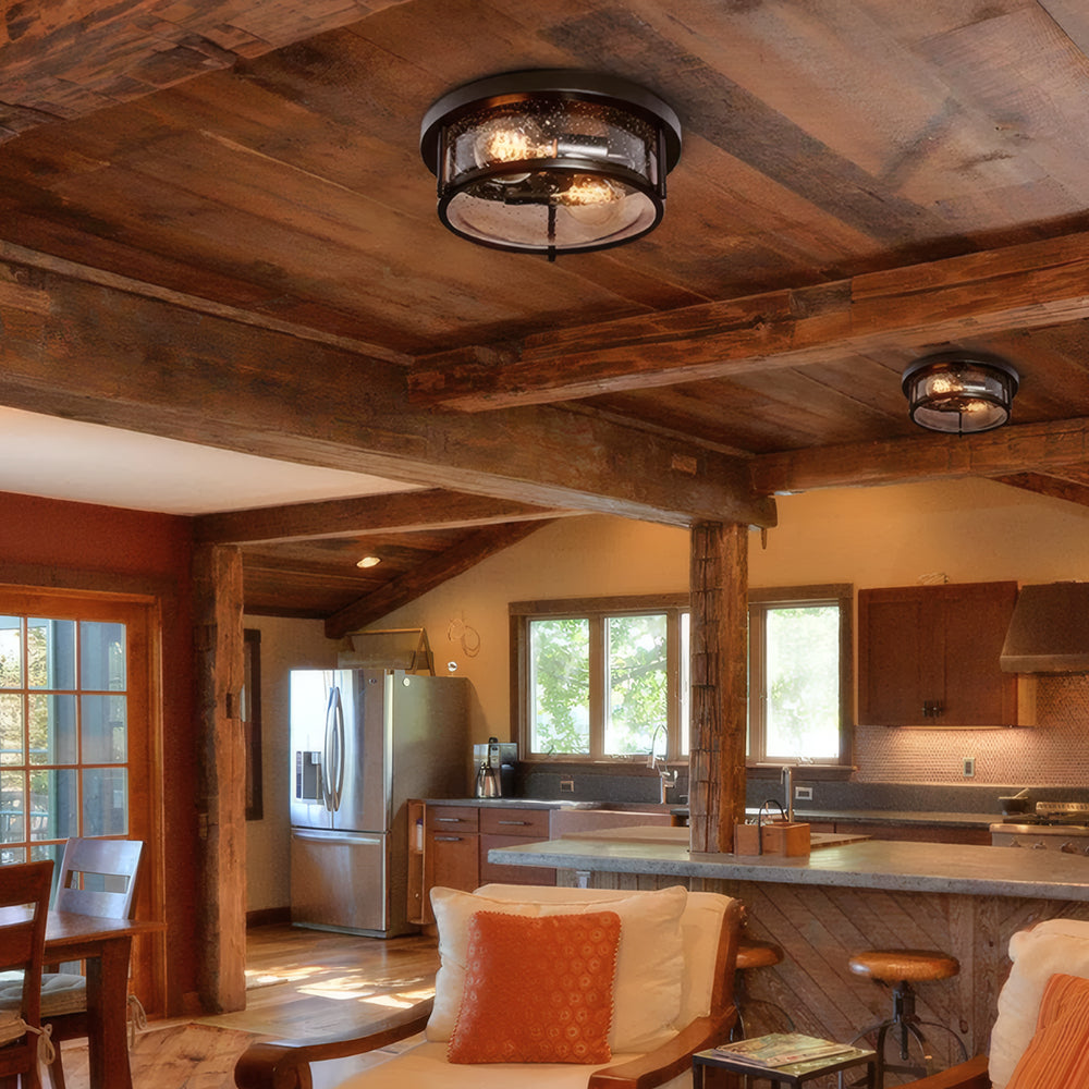 American Design-Inspired Rustic Industrial Round Iron Ceiling Light