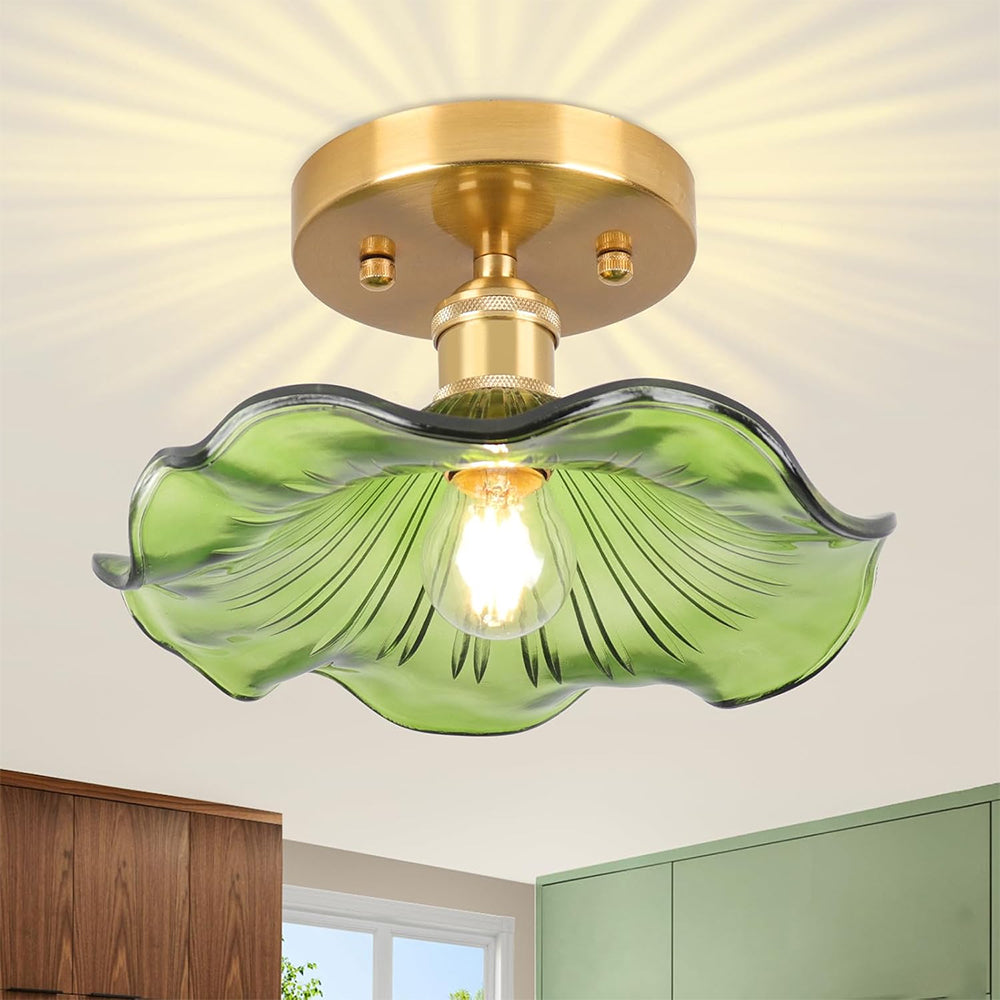 Elegant Floral Shape Solid Copper Glass Ceiling Light