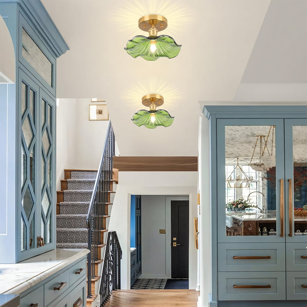 Elegant Floral Shape Solid Copper Glass Ceiling Light