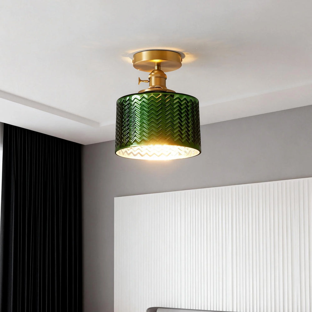 Literary Elegant Cylindrical Brass & Glass Ceiling Light