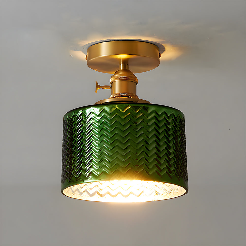 Literary Elegant Cylindrical Brass & Glass Ceiling Light