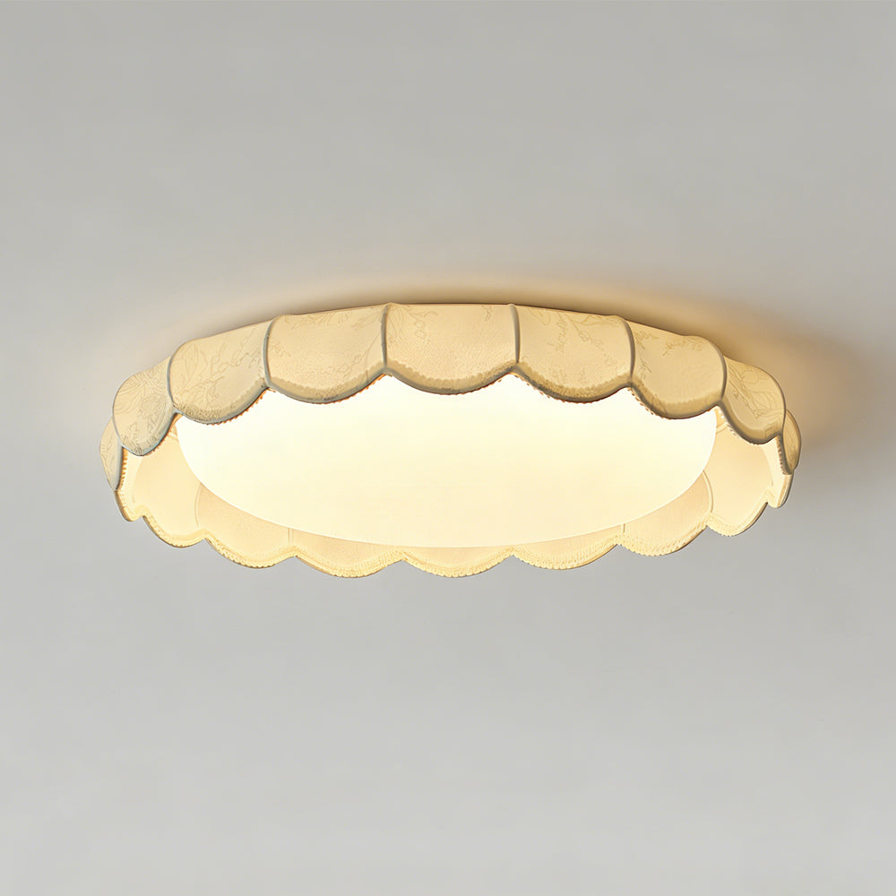 French Vintage Off-White Floral Print Fabric Eye-Care Ceiling Light