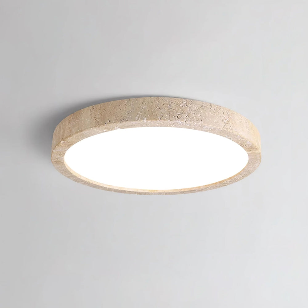 Elegant Modern Round Yellow Travertine LED Ceiling Light