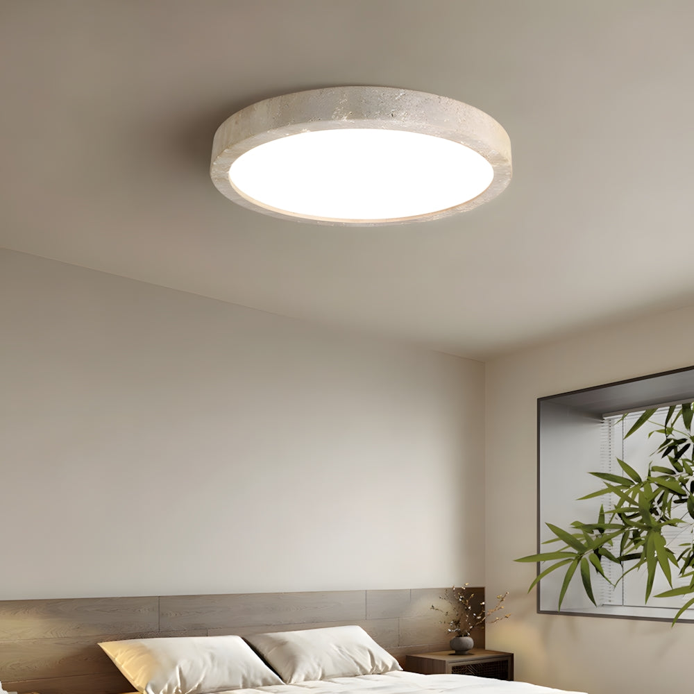 Elegant Modern Round Yellow Travertine LED Ceiling Light