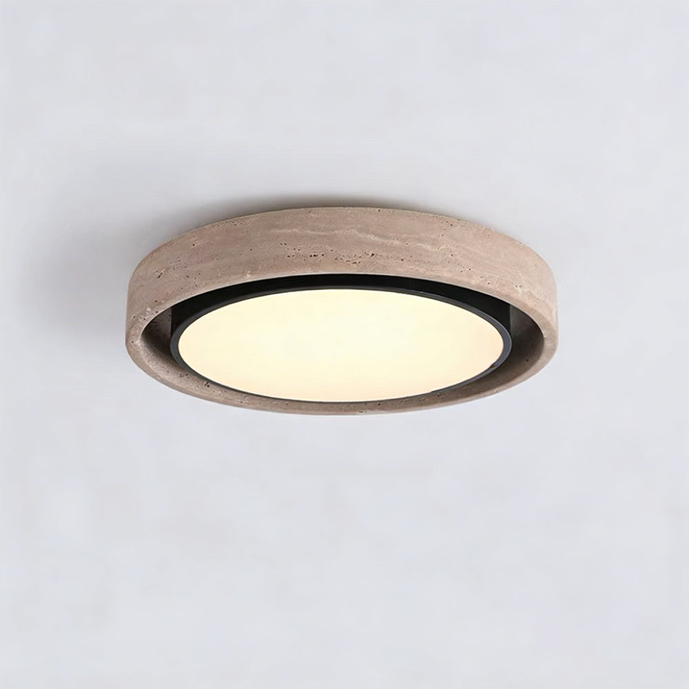 Traditional Rustic Round Iron Yellow Travertine LED Ceiling Light