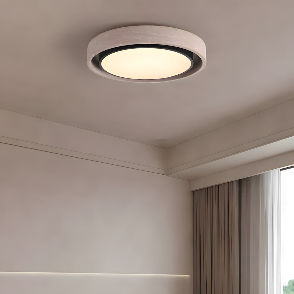 Traditional Rustic Round Iron Yellow Travertine LED Ceiling Light