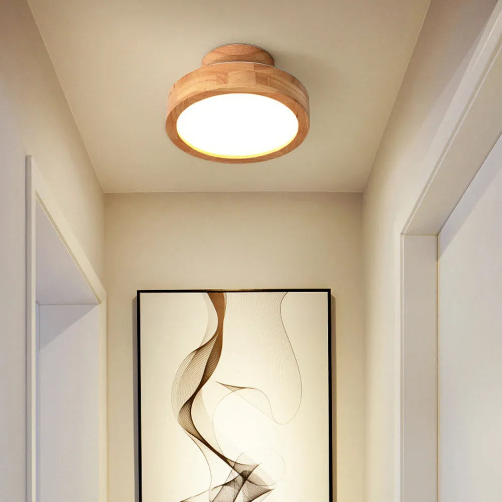 Minimalist Wood Small LED Ceiling Light For Hallway