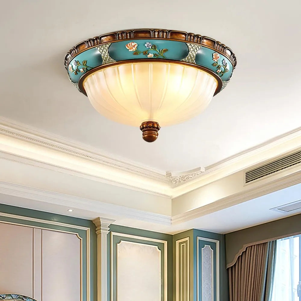 Retro Exquisite Resin Gorgeous Green Living Room Ceiling Light