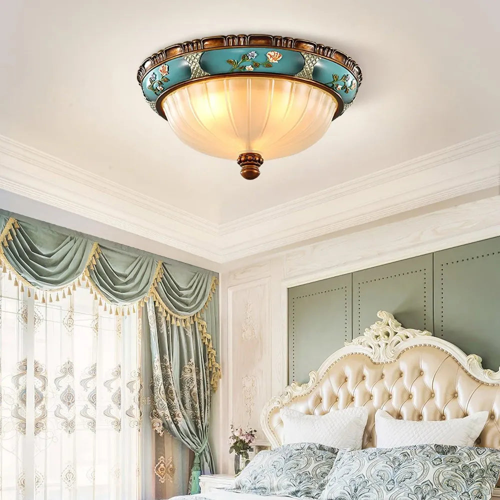Retro Exquisite Resin Gorgeous Green Living Room Ceiling Light