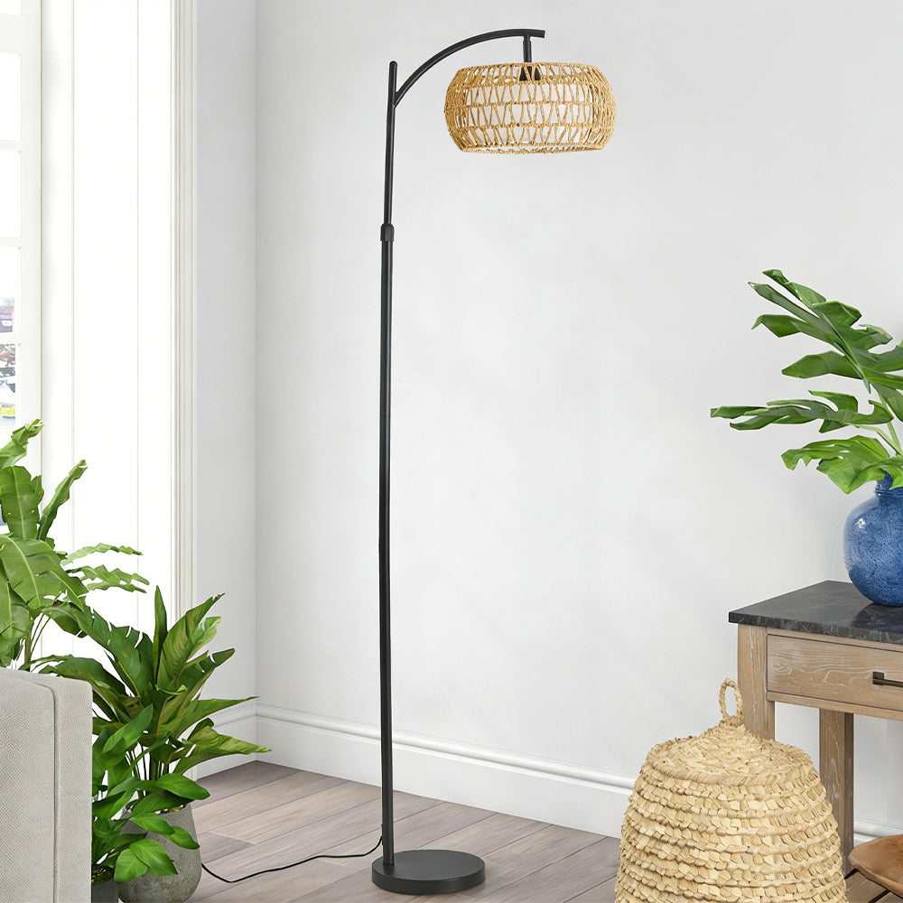 Wabi-sabi Style Hemp Rope Weaving Marble Base Floor Lamp