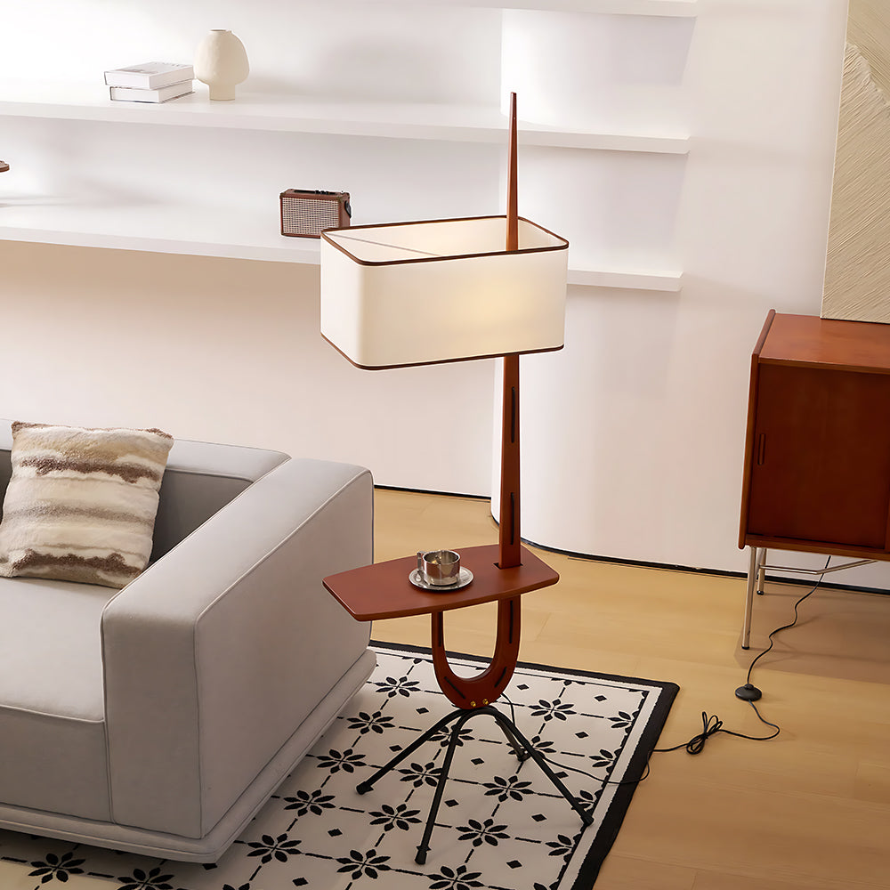 Minimalist Vintage Walnut Wood Square Floor Lamp
