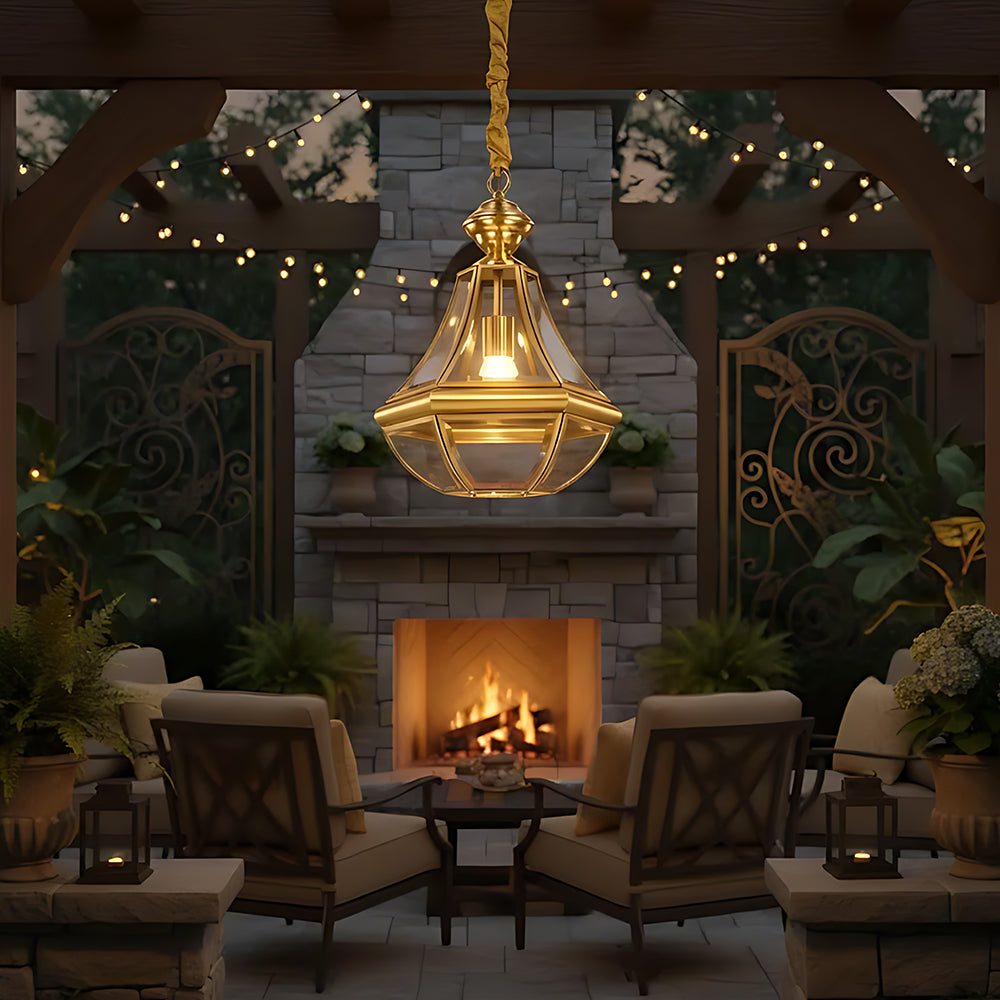 Elegant Diamond‑Shaped Copper Waterproof Outdoor Pendant Light