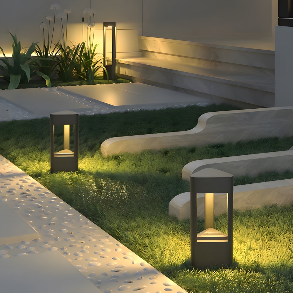 Modern Triangular Hollow Black Aluminum LED Outdoor Light