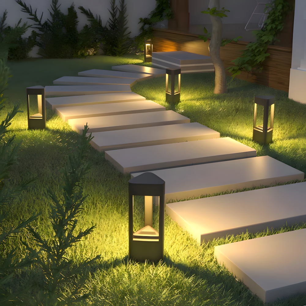 Modern Triangular Hollow Black Aluminum LED Outdoor Light