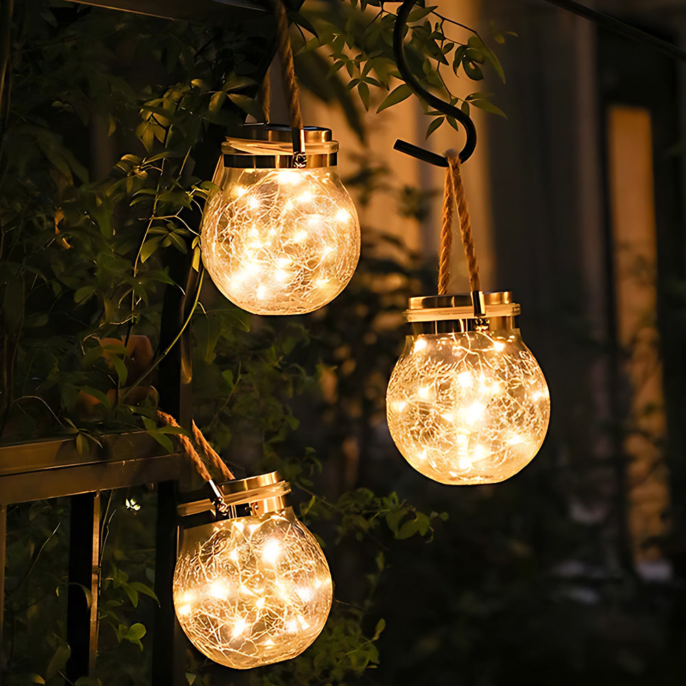 Lovely Hanging Ice Crackle Glass Ball Solar Outdoor Light