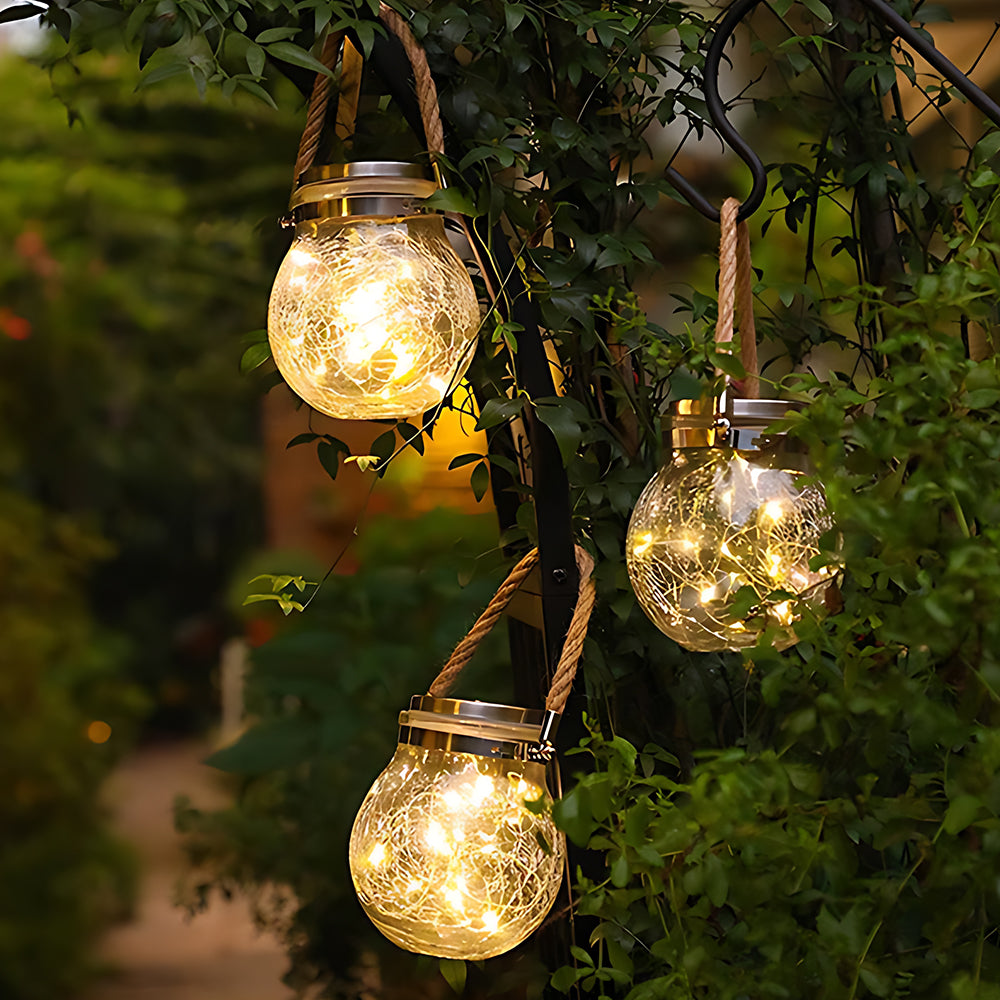 Lovely Hanging Ice Crackle Glass Ball Solar Outdoor Light