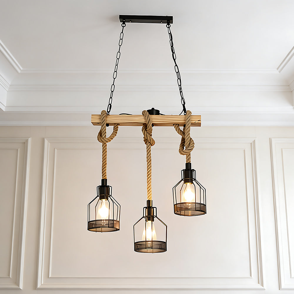 American Vintage Industrial Style Rope Cage Pendant Light