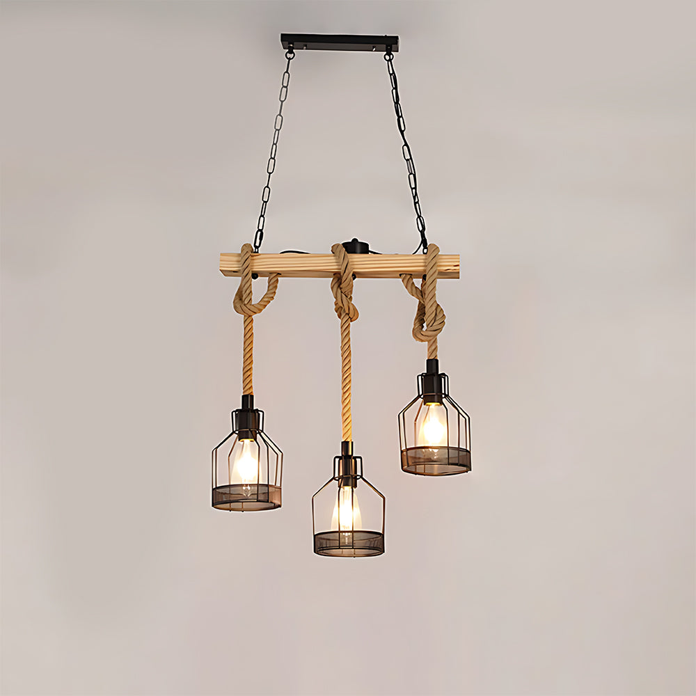 American Vintage Industrial Style Rope Cage Pendant Light