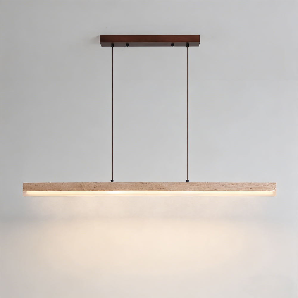 Understated Retro Travertine And Walnut Wood Linear Pendant Light