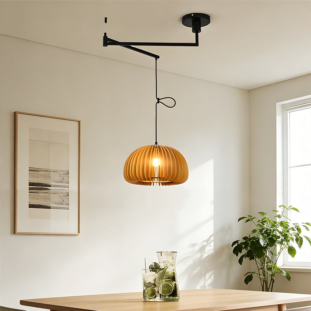 Mid-Century Modern Wooden Pumpkin Pendant Light