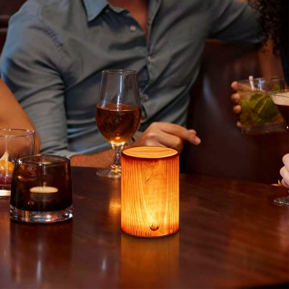 Cute LED Cube wooden Grain Accent Table Lamps