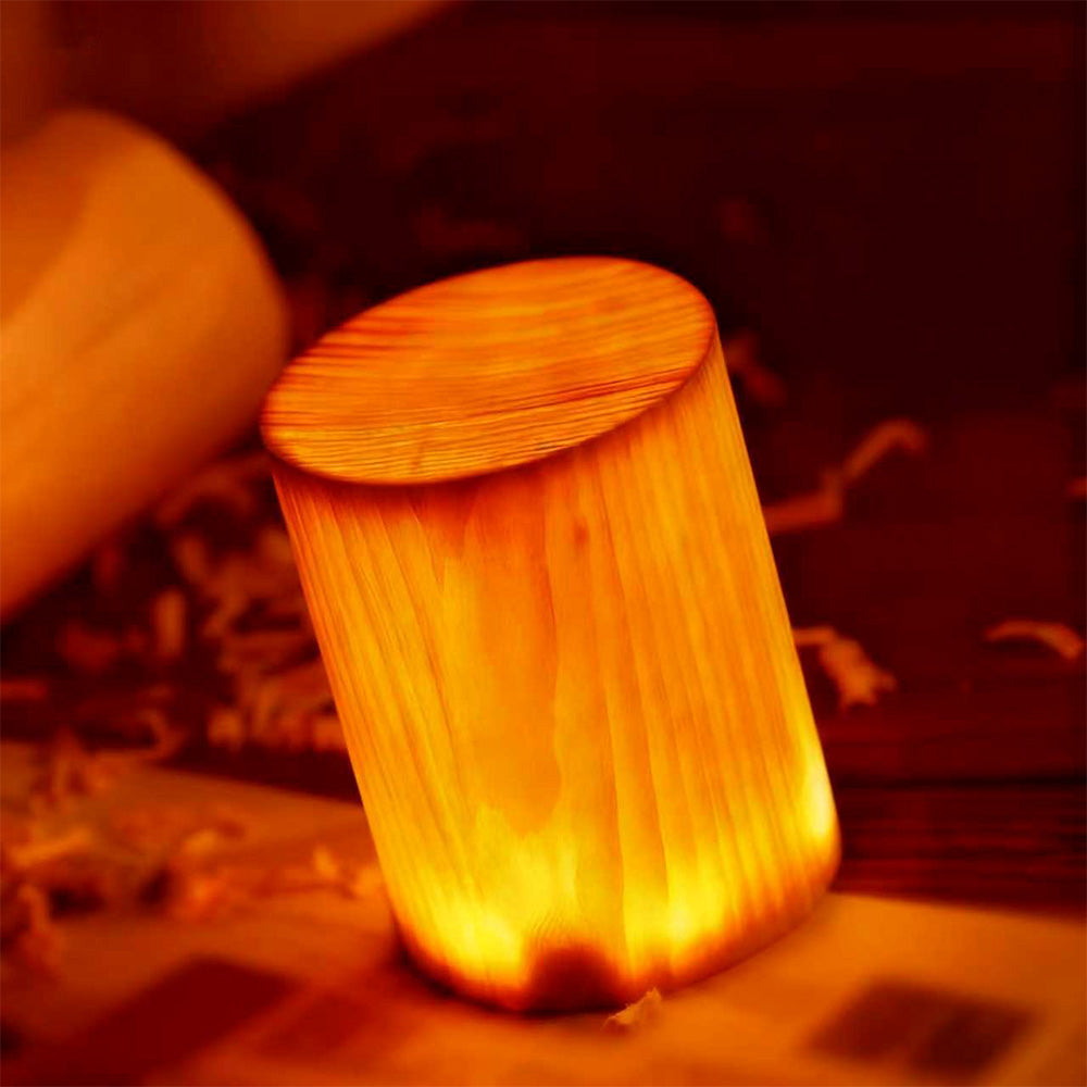 Cute LED Cube wooden Grain Accent Table Lamps