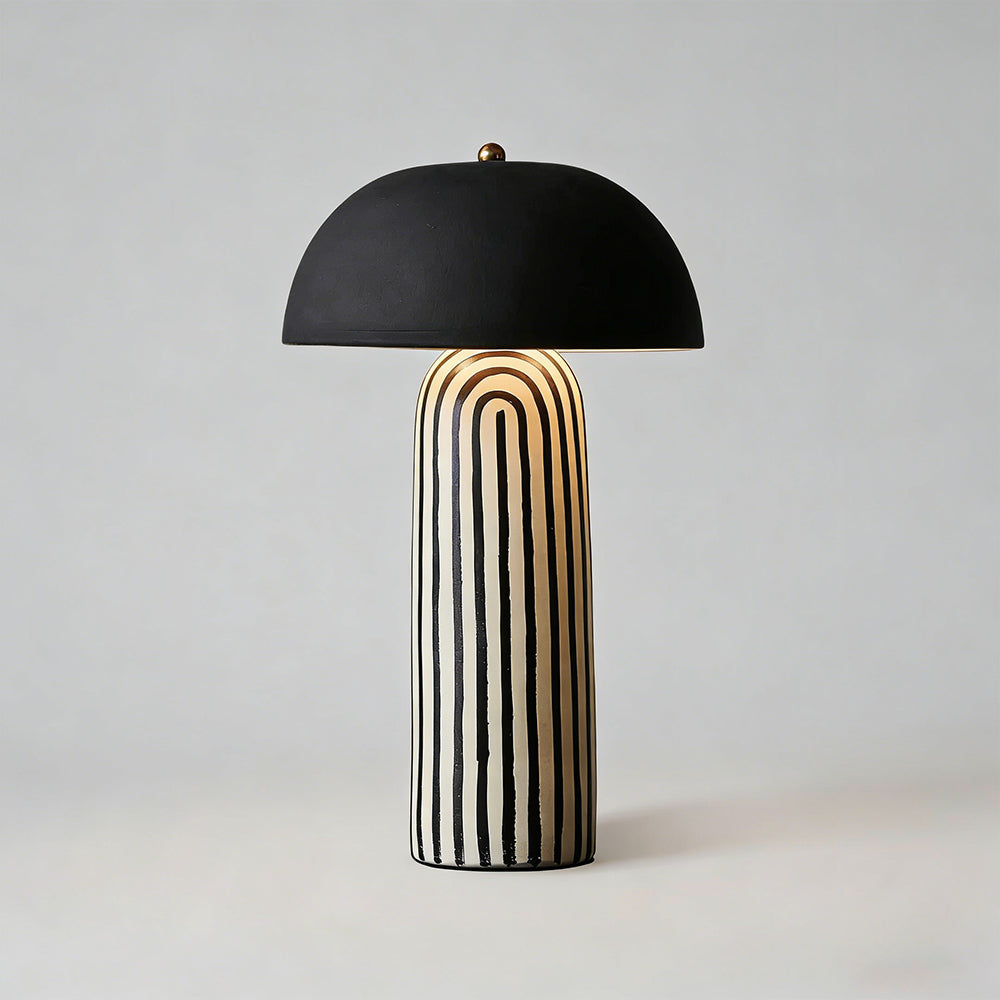 Minimalism Mushroom Black White Stripes Ceramics Table Lamp