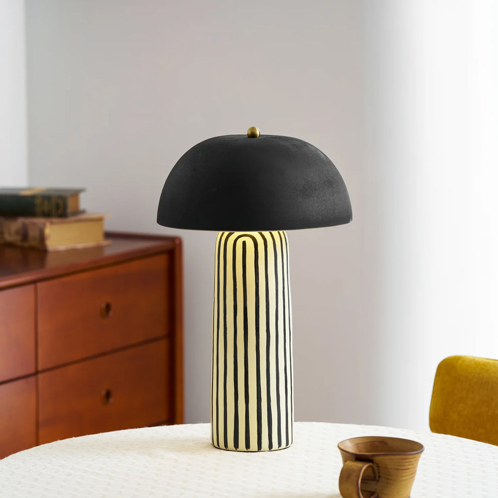 Minimalism Mushroom Black White Stripes Ceramics Table Lamp
