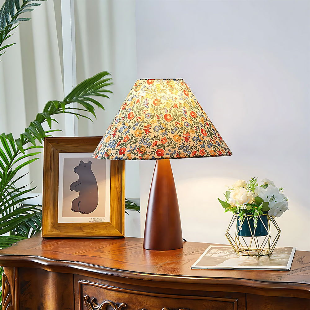 Natural Solid Wood Eye-Care Fabric Vintage Table Lamp