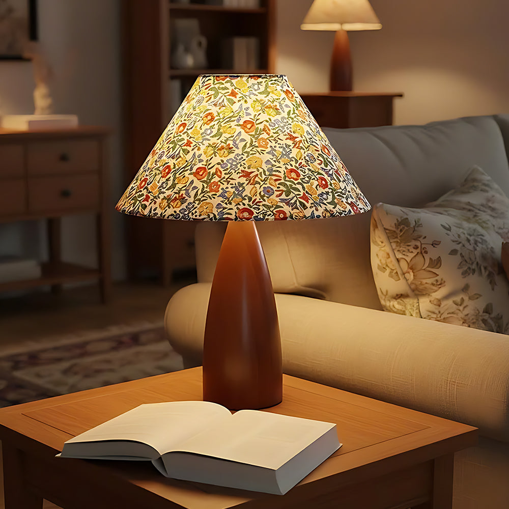 Natural Solid Wood Eye-Care Fabric Vintage Table Lamp