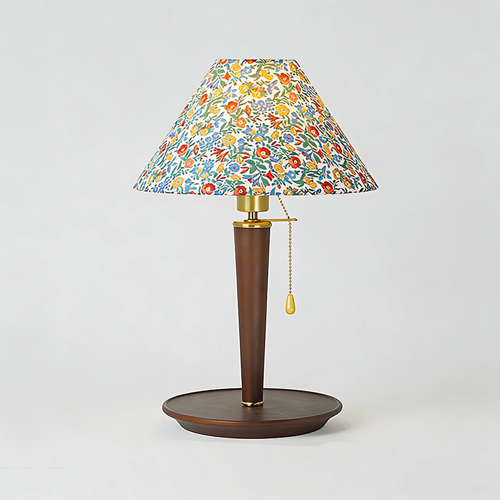 French Vintage Walnut Wood Pleated Table Lamp