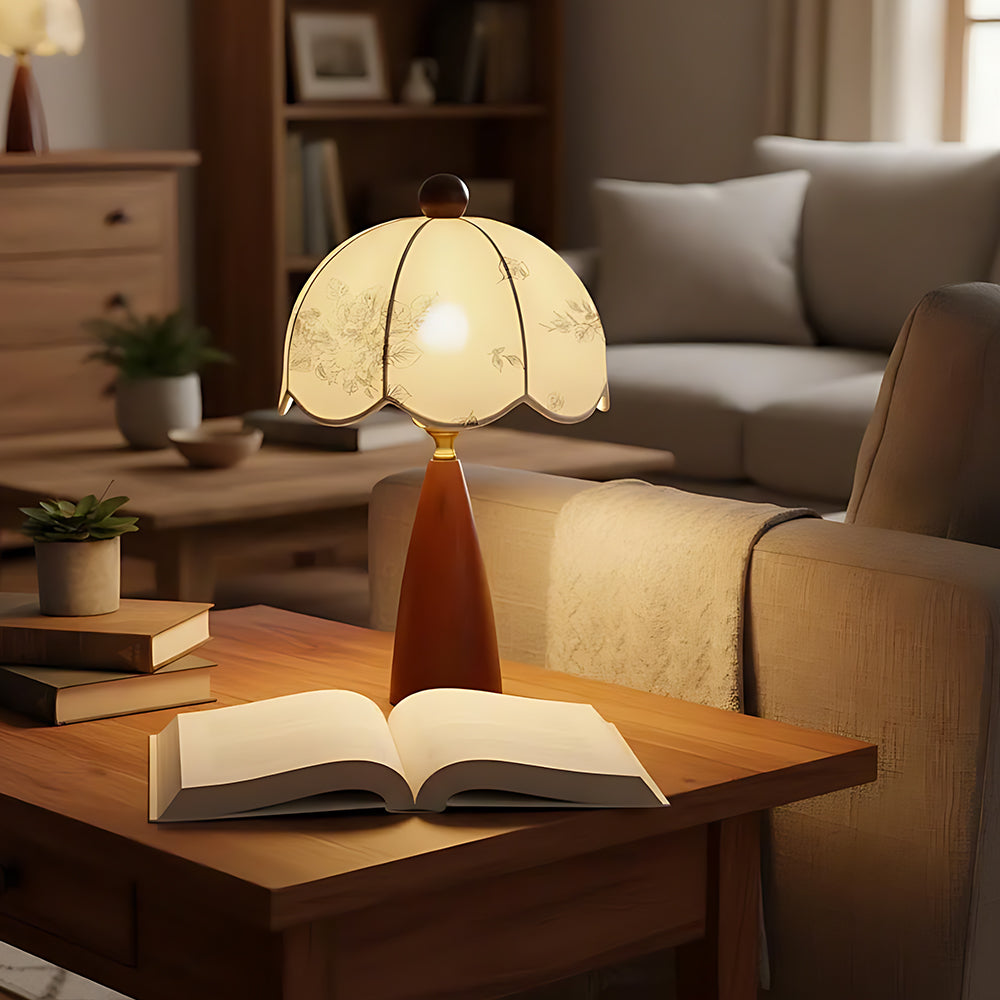 French Vintage Floral Shade Wooden Table Lamp