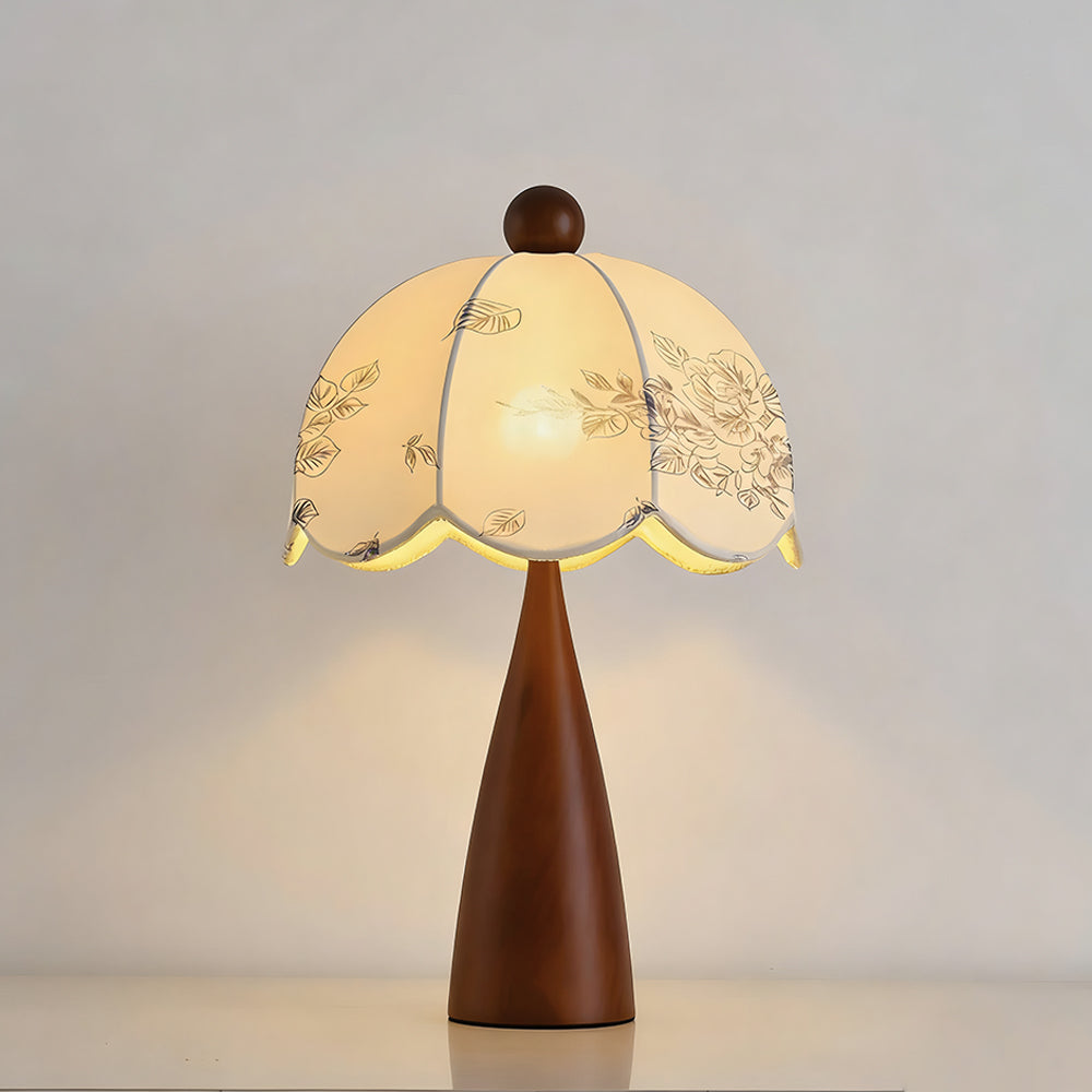 French Vintage Floral Shade Wooden Table Lamp