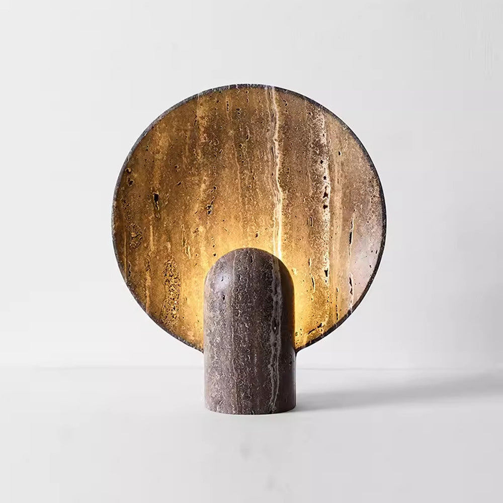 Wabi-Sabi Primal Simple Round Travertine Table Lamp