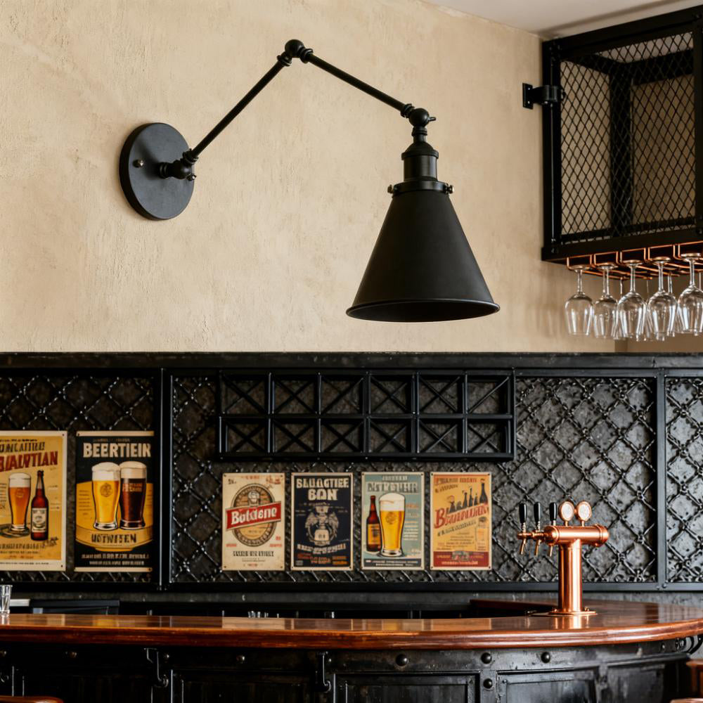 Farmhouse Style Foldable Extendable Cone lron Wall Lamp