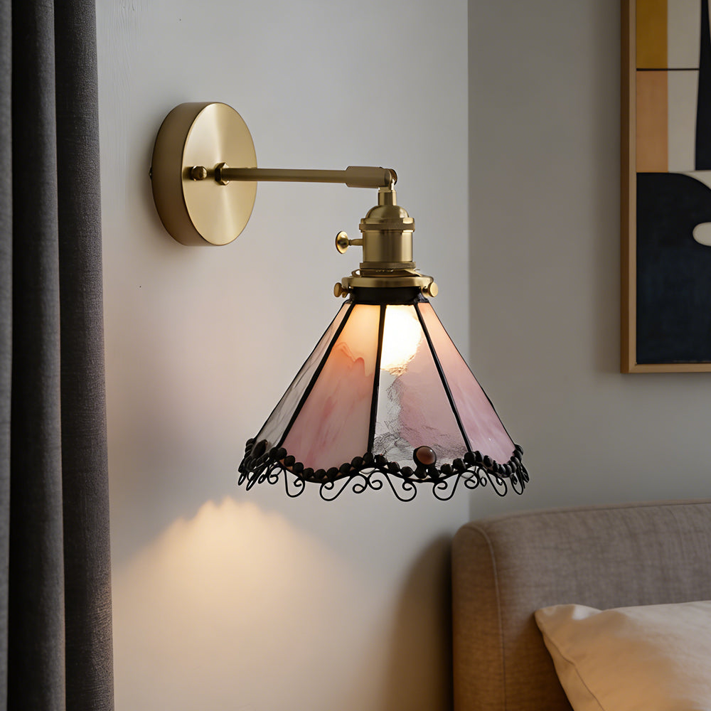 Vintage Tiffany Iridescent Handmade Glass & Brass Wall Lamp