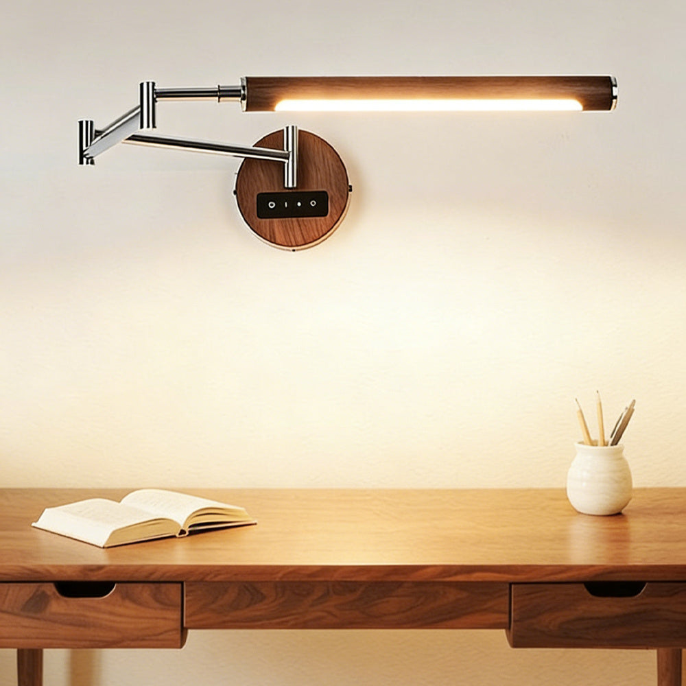 French Retro Industrial Adjustable Walnut Sconce Swing Arm Lamp