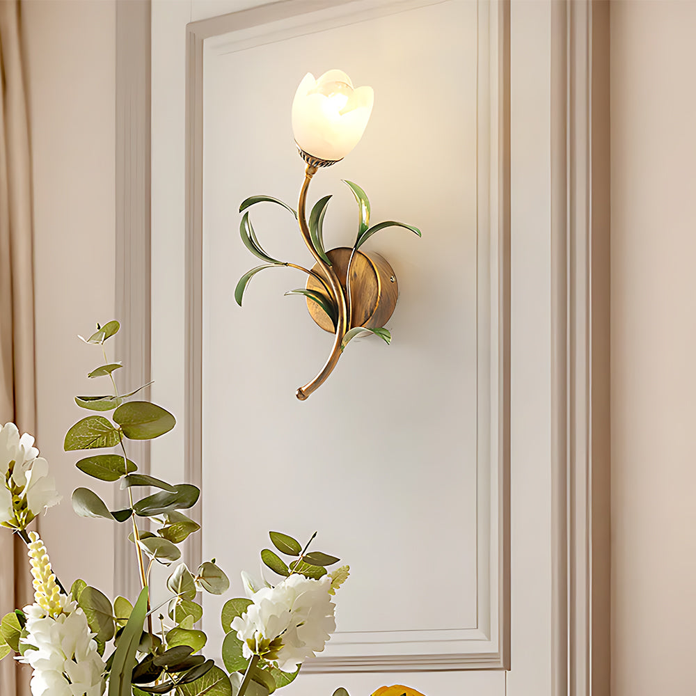 French Retro Cream Floral Glass Crystal Wall Lamp