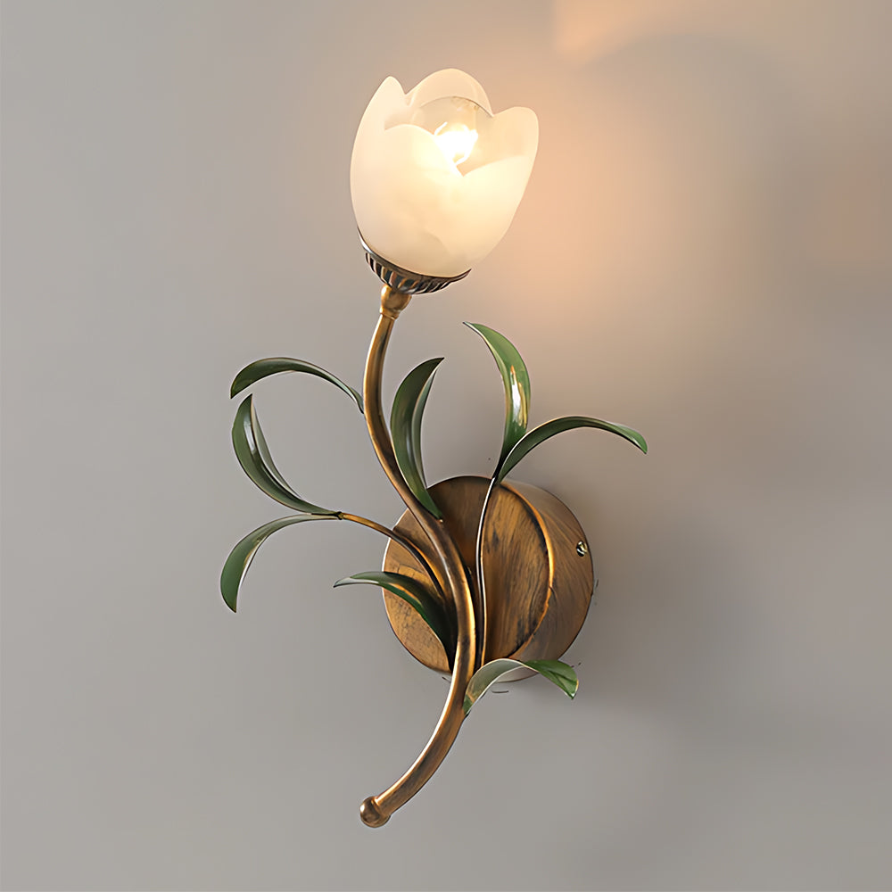 French Retro Cream Floral Glass Crystal Wall Lamp