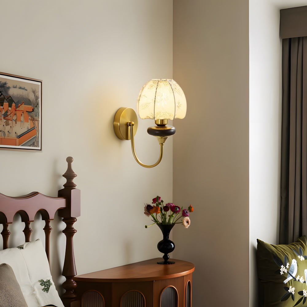 Classic Retro Floral Lantern Fabric Wall Light